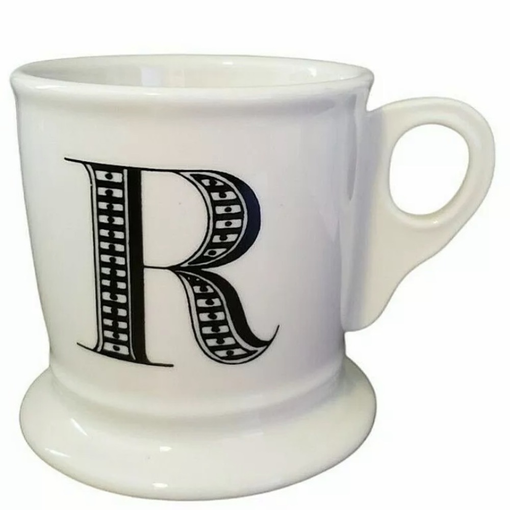 Anthropologie Coffee Mug Monogram Capital R Cup White Black Letter